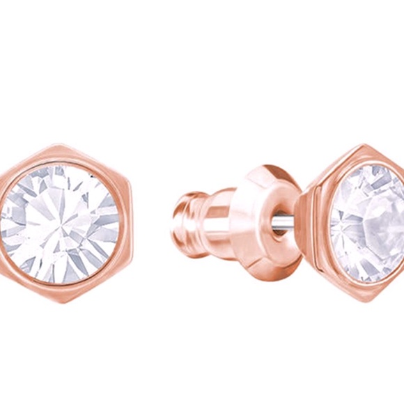 BRAND NEW TIMELESS PAIR OF SWAROVSKI CRYSTAL ROSE GOLD HEXAGONAL STUD EARRINGS🌻 - Picture 2 of 8